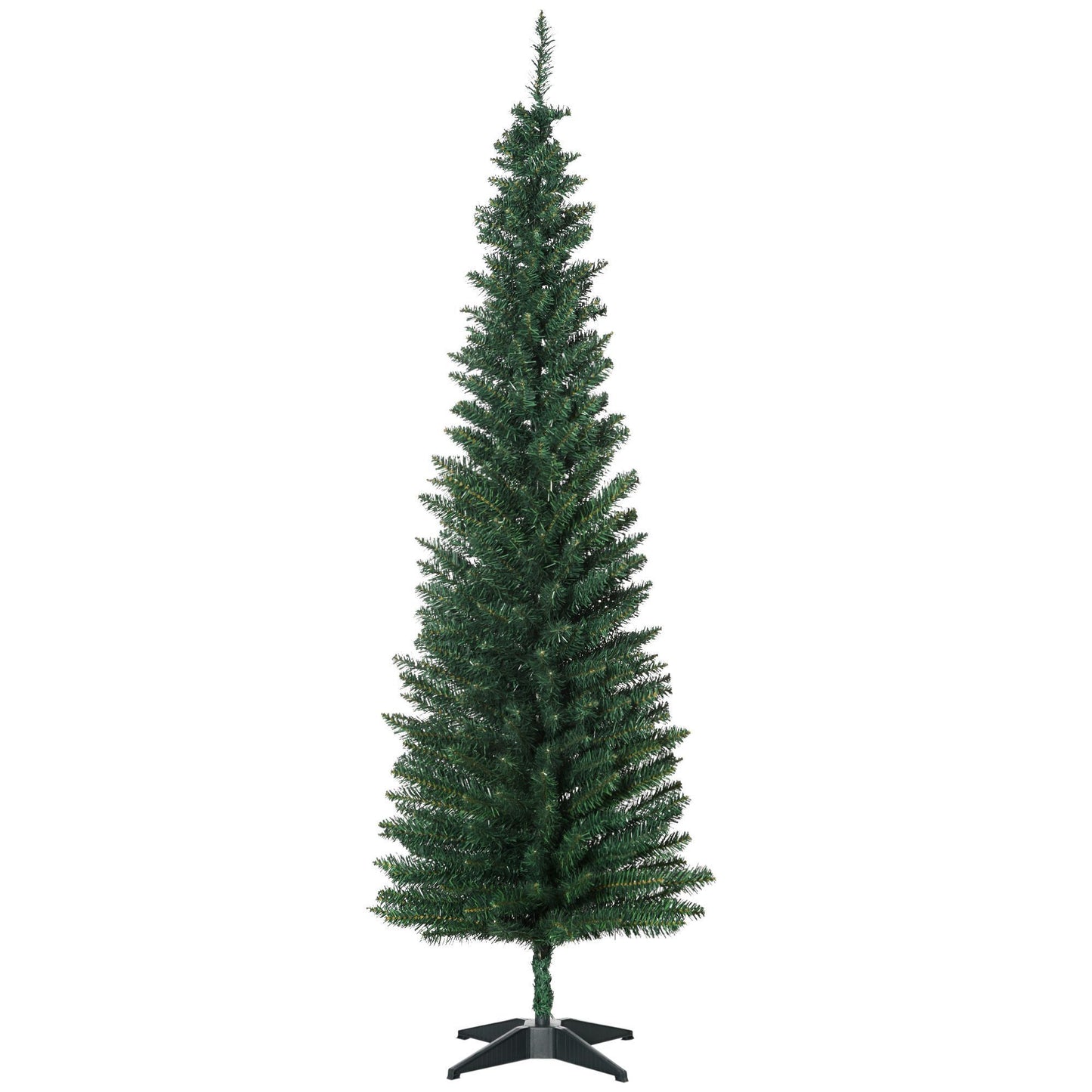 6' Pre Lit Artificial Pencil Christmas Trees, Xmas Tree With Realistic Branches And Warm White LED Lights, Green