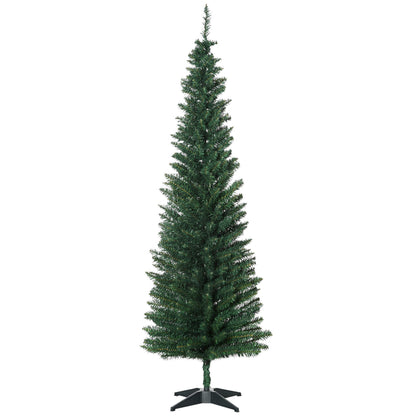 6' Pre Lit Artificial Pencil Christmas Trees, Xmas Tree With Realistic Branches And Warm White LED Lights, Green