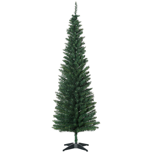 6' Pre Lit Artificial Pencil Christmas Trees, Xmas Tree With Realistic Branches And Warm White LED Lights, Green