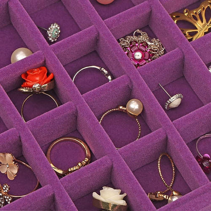 Velvet Earring Jewelry Box - 24 Grid Small Jewelry Earring Organizer Box with Snap Button - Earring Holder for Girls and Teen, Secure and Travel Friendly (Purple)